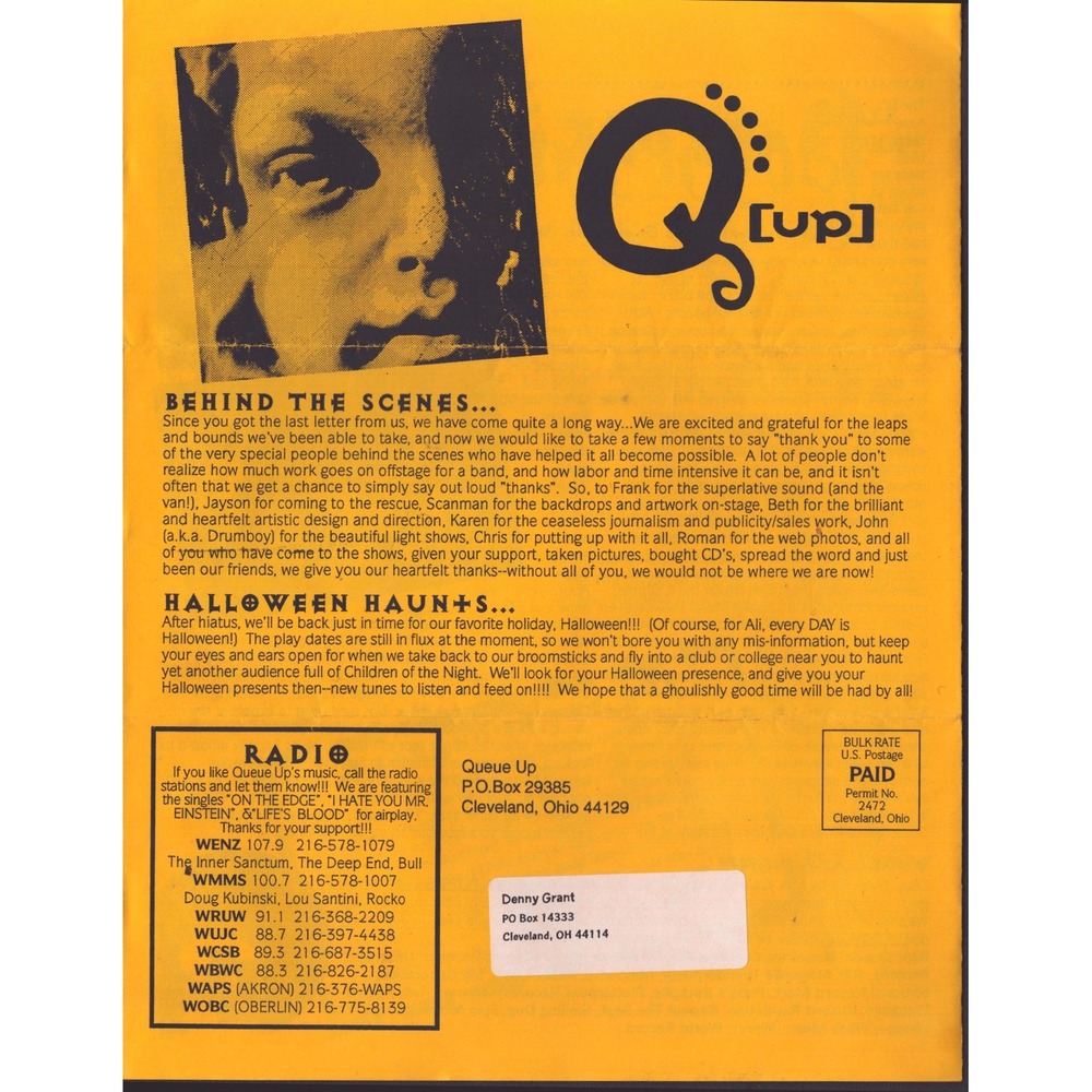 1996 Quip Newsletter Vol 3 Issue 3 Queue Up Band Cleveland Ohio Music Flyer VG- - Picture 2 of 3